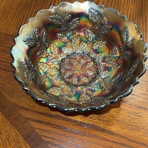 Vintage Fenton Glass Holly And Berries Carnival Glass 8" Bowl 1910-1929